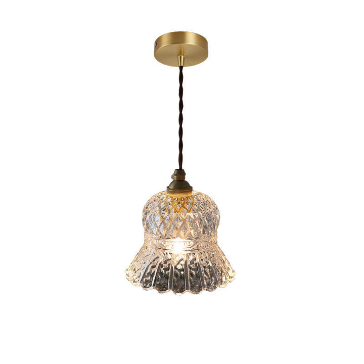 Skanto | Tradisjonell Fransk Messing Ruter Glass Blomst Form 1-Lys Pendellampe For Stue