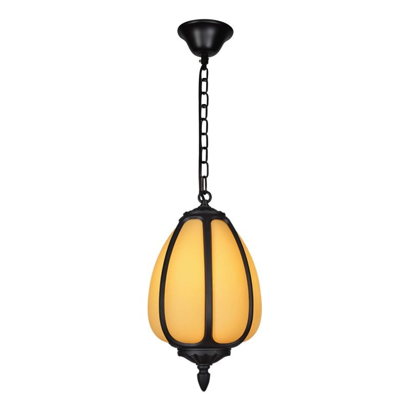 Tradisjonell kinesisk vanntett aluminium PC dolomitt elliptisk gresskar 1-lampe pendellampe for utendørs terrasse | Skanto