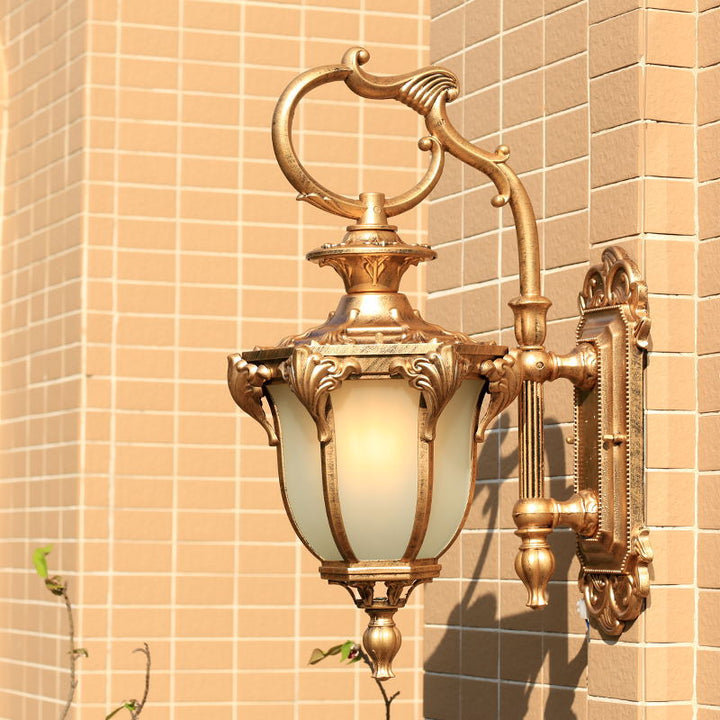 Europeisk Retro Aluminium Glass Utskåret Lantern 1-Lys Utendørs Vanntett Vegglampe | Skanto