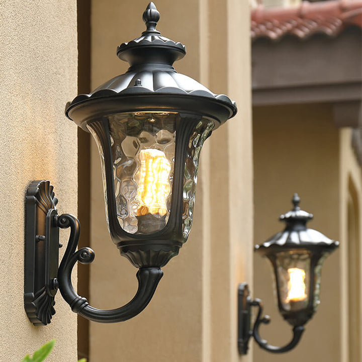 Europeisk Retro Vanntett Steinmønster Glasslampeskjerm 1-Lys Utendørs Vegglampe | Skanto