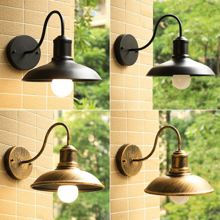 Retro Loft Dome Jern Utendørs Vanntett Vegglampe med 1 Lyskilde og Buet Arm