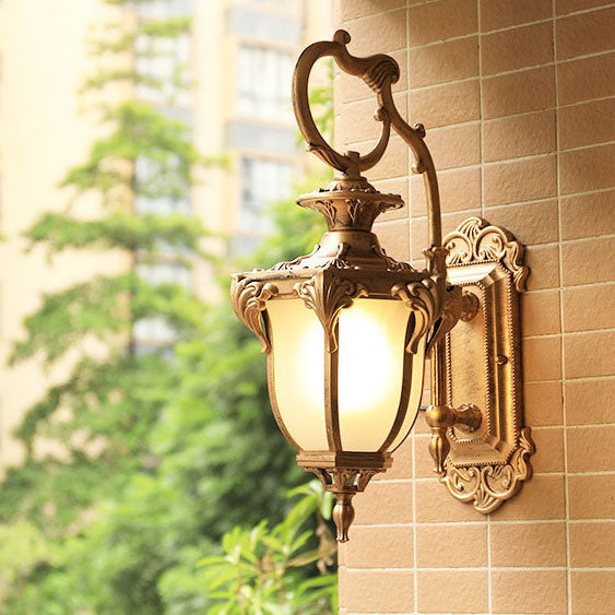 Europeisk Retro Aluminium Glass Utskåret Lantern 1-Lys Utendørs Vanntett Vegglampe | Skanto
