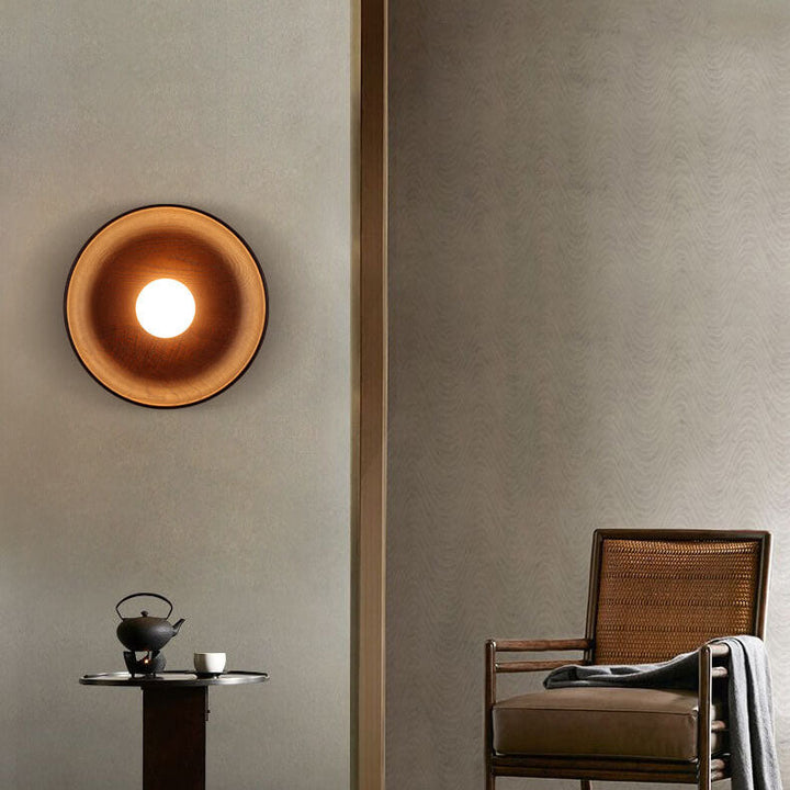 Skanto | Modern Minimalist Rund Skive Solid Tre 1-Lykt Vegglampe