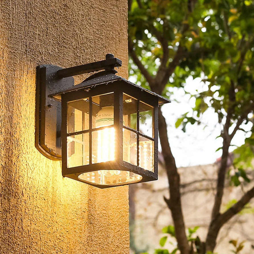 Moderne Enkelhet Vanntett Aluminium Kvadratisk Glass Skjerm 1-Lys Vegglampe For Utendørs Patio | Skanto