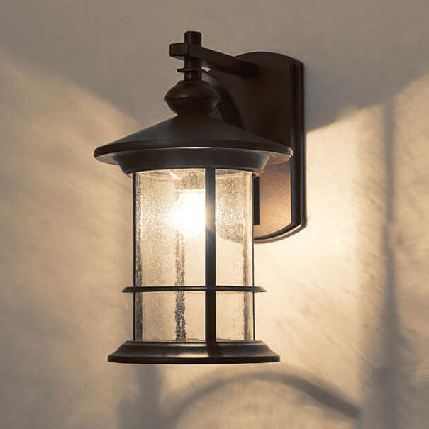Industriell vintage vegglampe med bobleglassøyle, 1 lyskilde, vanntett, for utendørs bruk