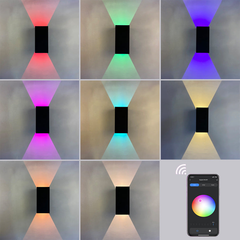 Moderne smart firkantet LED-vegglampe med app-dimmefunksjon, vanntett.