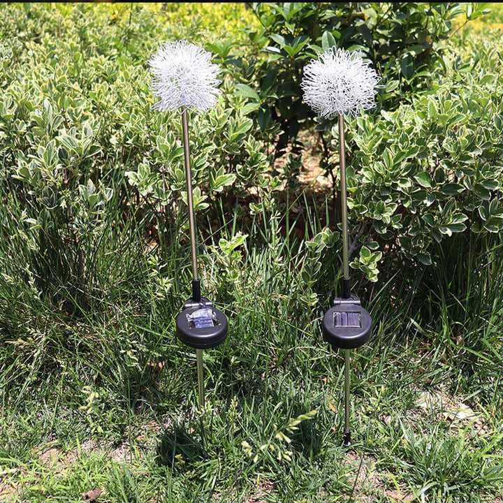 Solcelledrevet LED-kulelampe av løvetann laget av aluminiumstråd, vanntett, for utendørs bruk, for planting i hagen, bakkelys