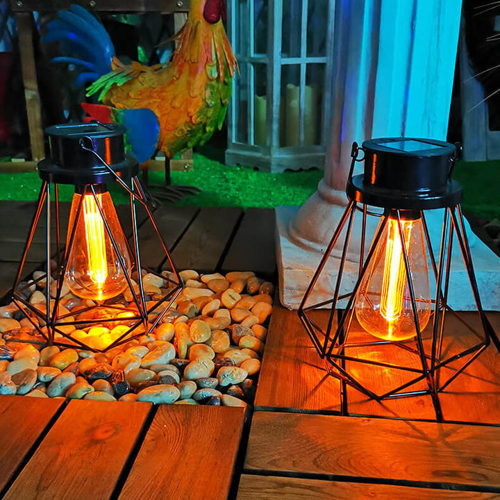 Solare Retro Jern Lanterne Geometri LED Dekorativ Utendørs Landskapslys | Skanto