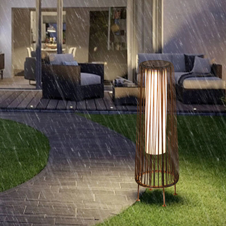 Moderne Shabby Chic Sol Runde Trapezoid Jern Rattan Wicker LED Utendørs Lys For Utendørs Patio | Skanto