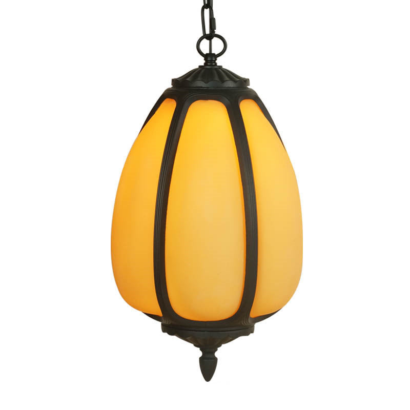 Tradisjonell kinesisk vanntett aluminium PC dolomitt elliptisk gresskar 1-lampe pendellampe for utendørs terrasse | Skanto