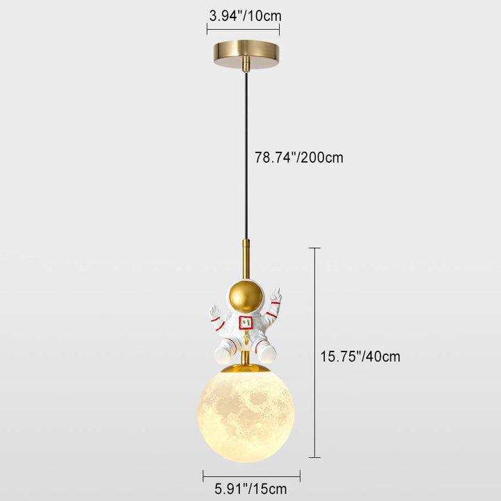 Skanto | Moderne Nordic Barne Orb Astronaut Jern Harpiks 1-Lys Pendellampe for Soverommet