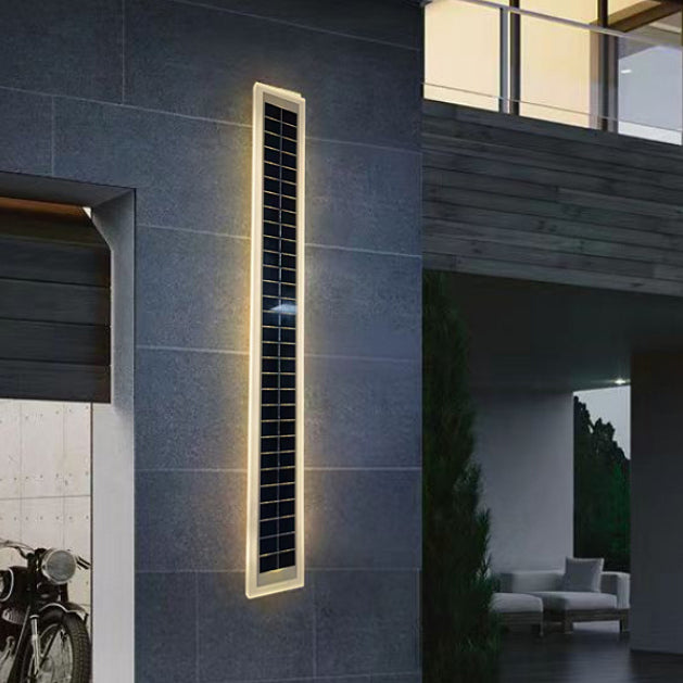 Minimalistisk rektangulær LED-vegglampe for utendørs bruk, vanntett, med solcellefunksjon, for terrasse og hage