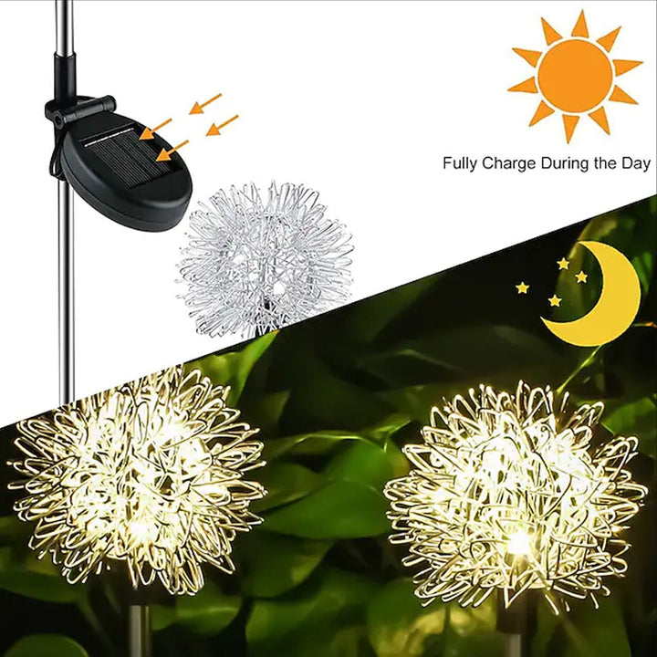 Solar LED Hage Lys (2 stk) Løvetann Design med Spike | Skanto