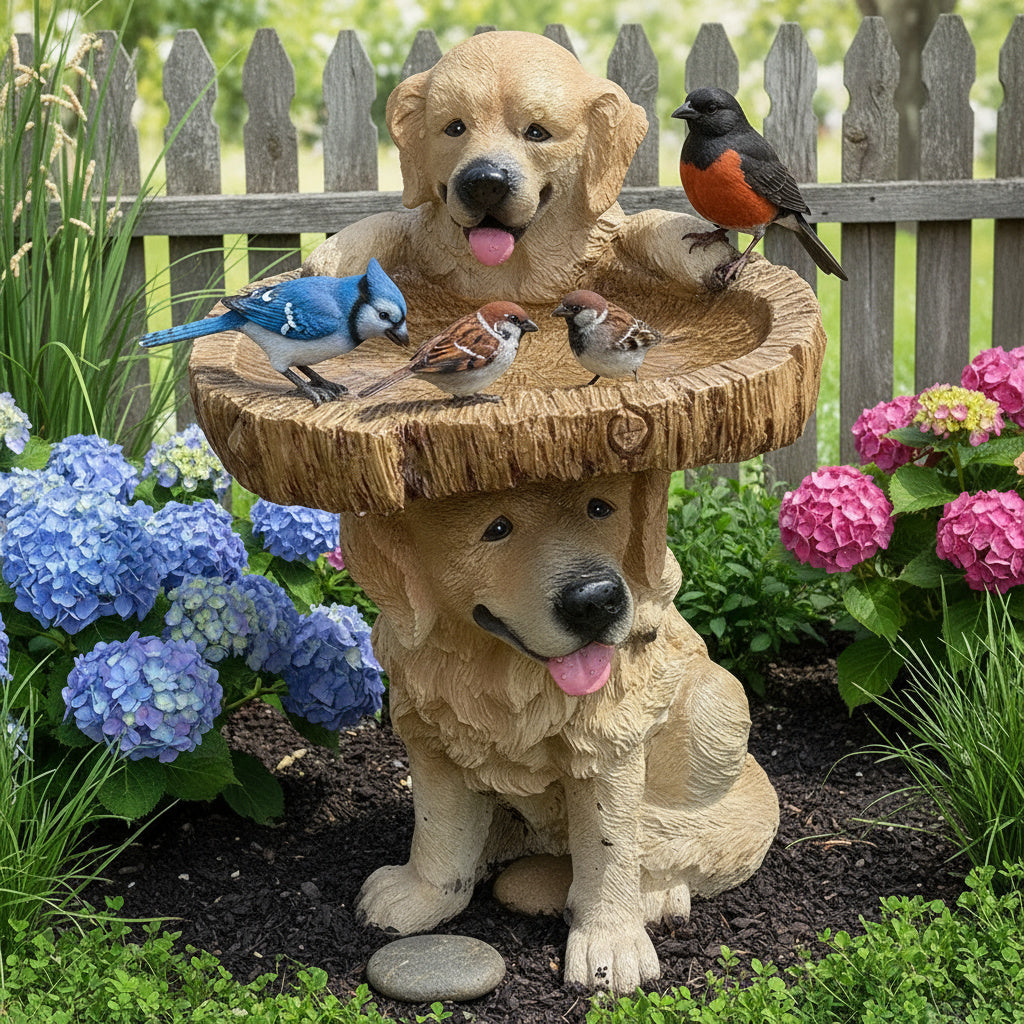 Skanto | Golden Retriever Valp Fugl Bad Hage Statue