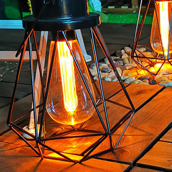 Solare Retro Jern Lanterne Geometri LED Dekorativ Utendørs Landskapslys | Skanto