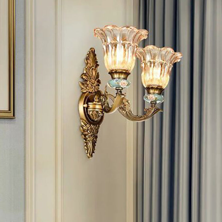 Skanto | FlorisLuxe Europeisk Vegglampe | Blomst Desig | 1-2 Flammer | Høykvalitets Harpiks & Glass | Eleganse for Stue & Gang