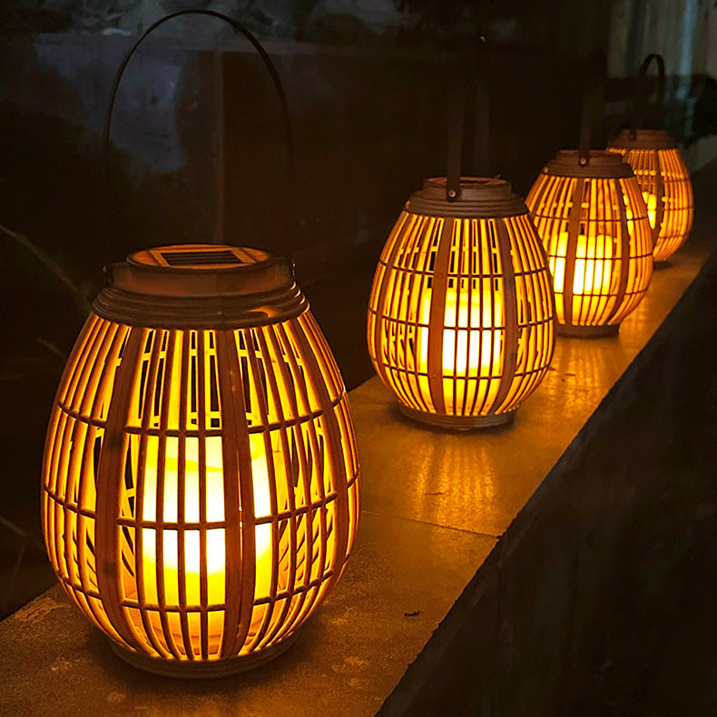 Moderne Art Deco Solrund Lantern Rattan LED Utendørs Landskapslys For Hage | Skanto