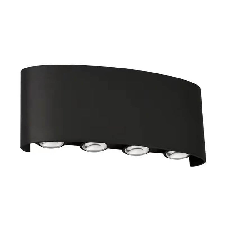 Moderne LED-vegglampe med oppover- og nedoverbuede spotlights, vanntett, for utendørs bruk