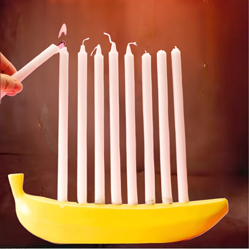 Skanto | Innovativ Keramisk Banan Dekorativ Lysestake - Morsom Lysestake for Hanukkah, Unik Banan Tema Lysestake for Enthusiaster, Fester, Hjemmelysing, Også Egnet for jul, Valentinsdag, Påske, Thanksgiving, Hanukkah Festival Gaver