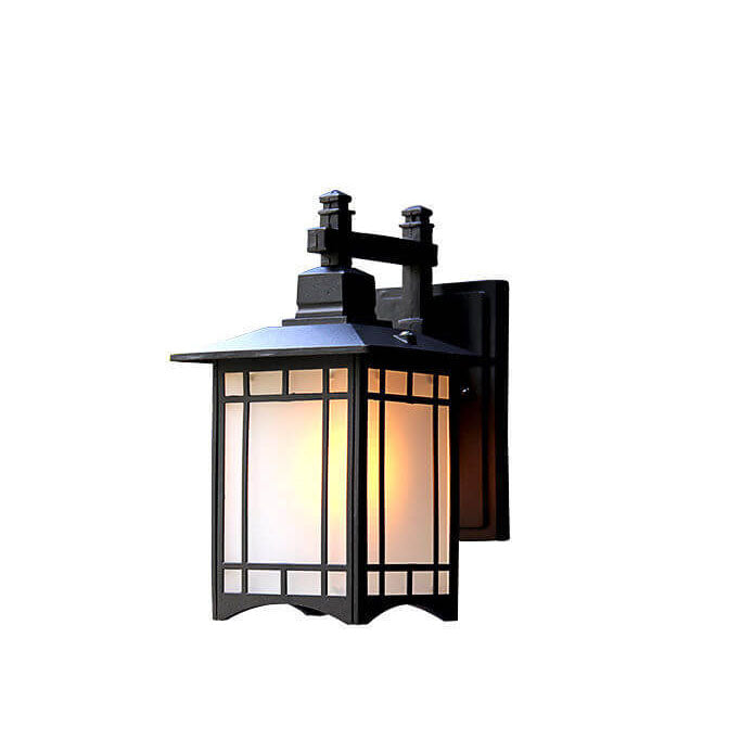 Moderne, vanntett solcelledrevet vegglampe laget av aluminium formet som en kinesisk paviljong med én lyskilde