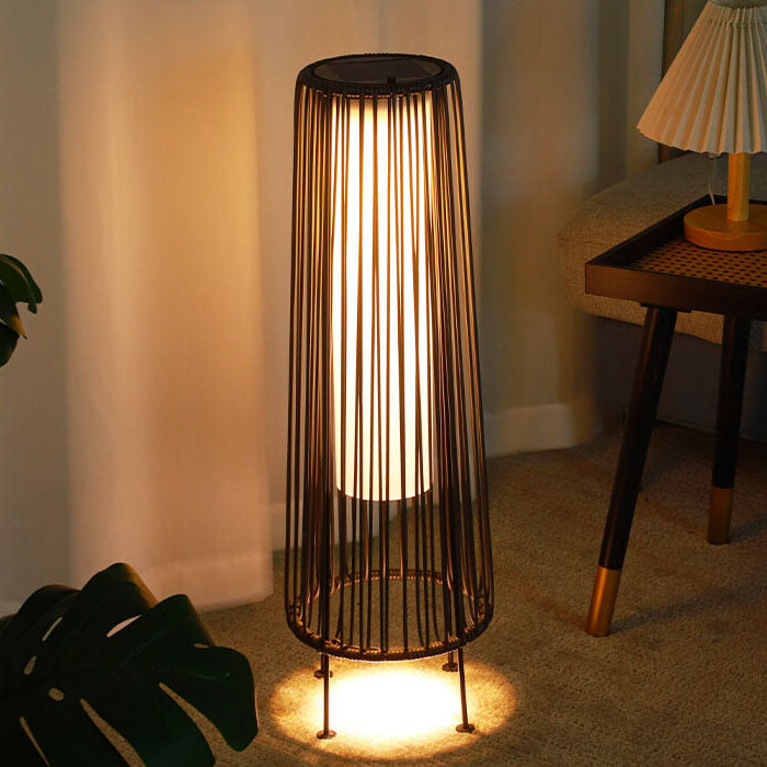 Moderne Shabby Chic Sol Runde Trapezoid Jern Rattan Wicker LED Utendørs Lys For Utendørs Patio | Skanto