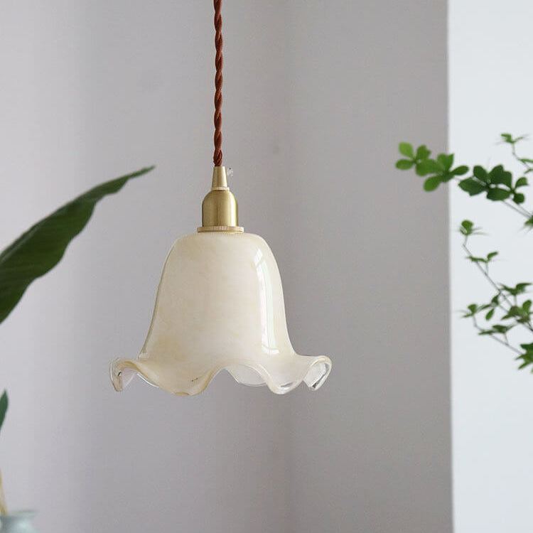 Skanto | Vintage Kreativ Blomst Messing Glass 1-Lampe Pendellampe