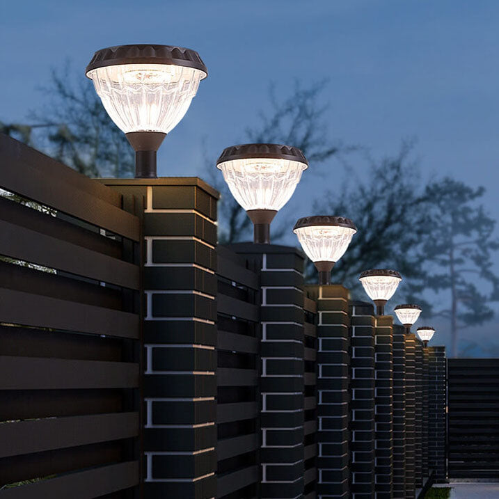 Moderne svart solcelle støpt aluminium glass utendørs patio vanntett søyle hode lys | Skanto