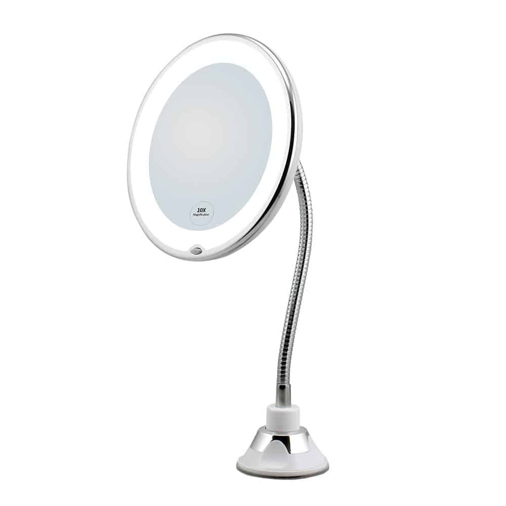 Sminkespeil med LED &amp; forstørrelse - med sugekopp og fleksibel arm | Skanto