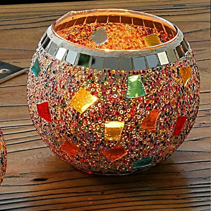 Europeisk Retro Glass Mosaick Te-lysestake