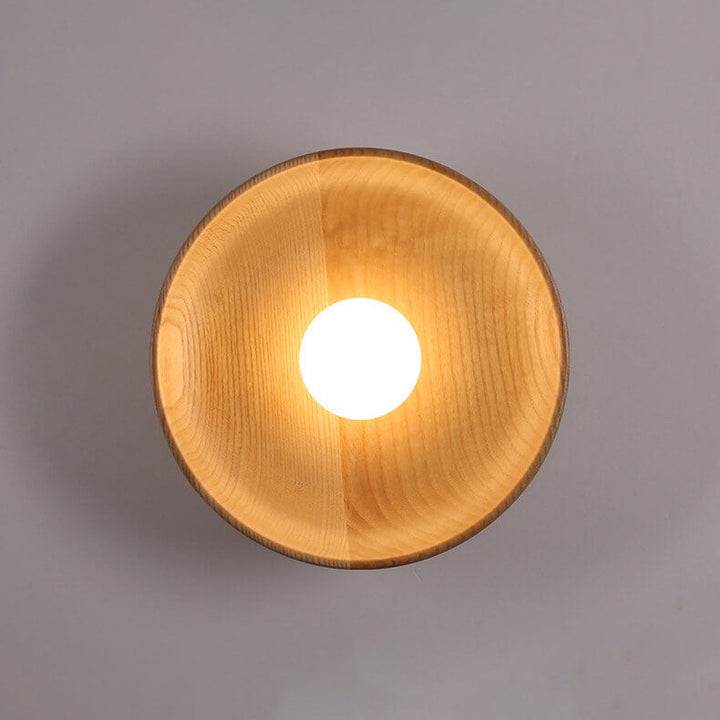 Skanto | Modern Minimalist Rund Skive Solid Tre 1-Lykt Vegglampe