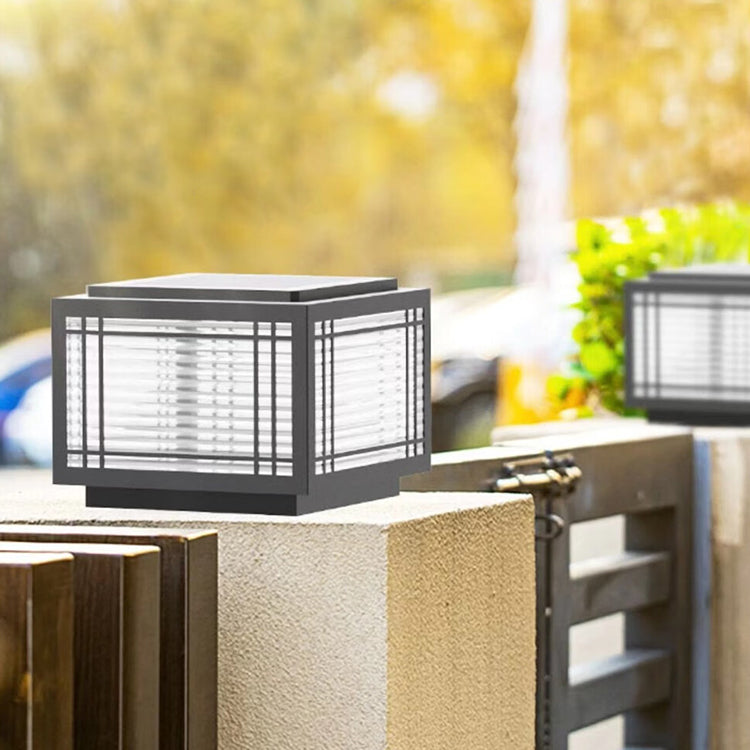 Tradisjonelt kinesisk kvadrat aluminium glass 1-lampe post hode lys for hage | Skanto