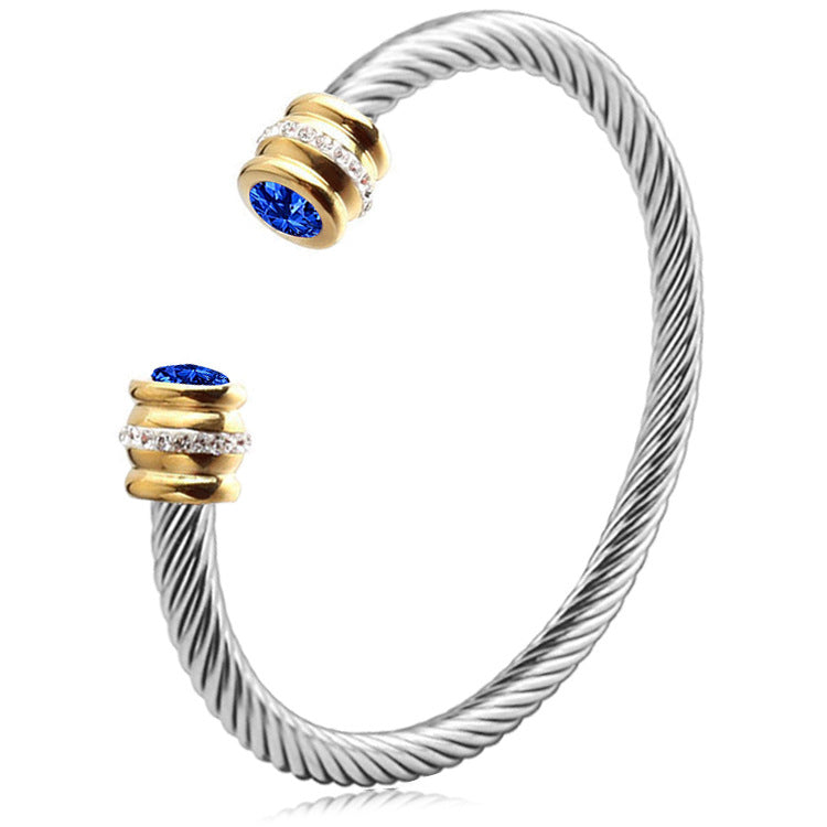Skanto | Personlig Tilpasset Fødselsstein Ends Twist Cuff Armbånd