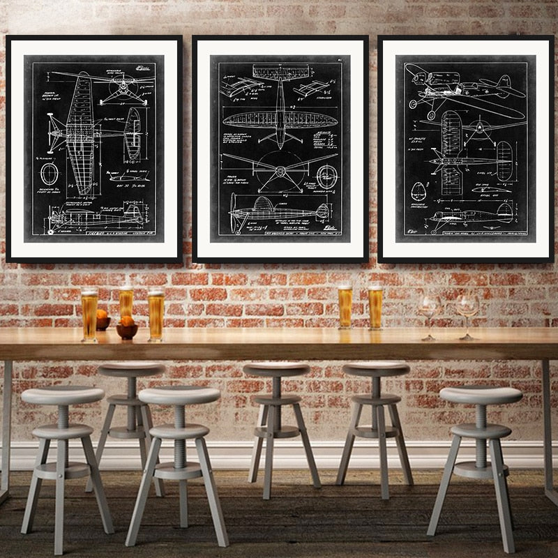 Designskisse av et vintage jagerfly – lerretsbilde
