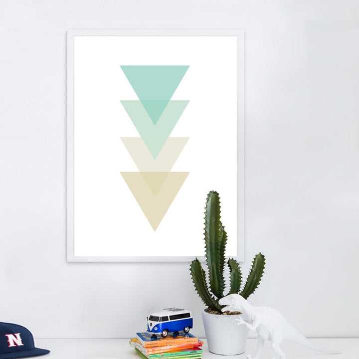Abstract Mint Geometric Triangles Canvas Wall Art Painting | Skanto