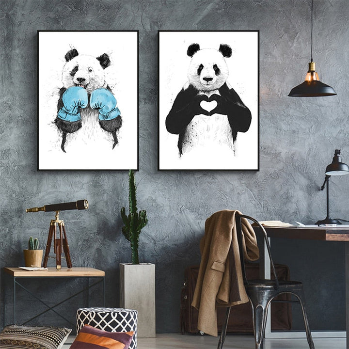 Lustiger Boxen Panda Dyr Banksy - Lerret Veggkunst Maleri