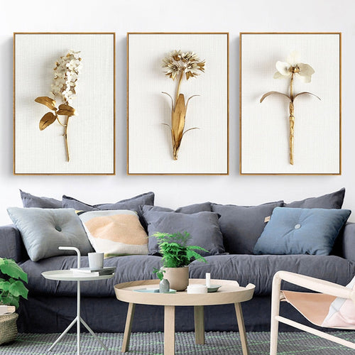 Moderne nordiske blad- og blomsterplakat – lerretsbilde