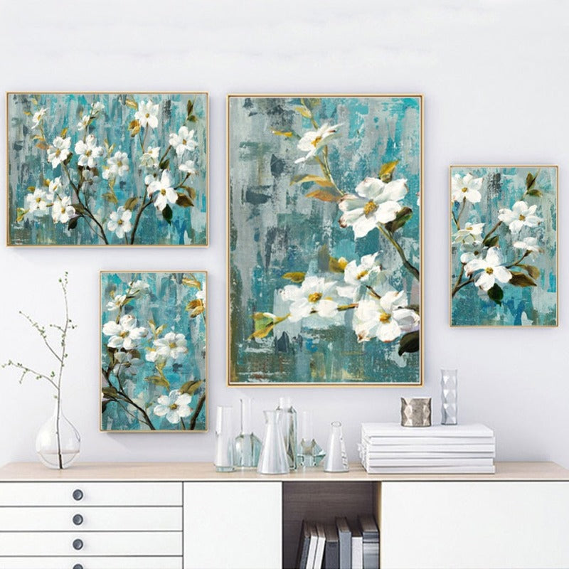 Apple White Flower Art - Canvas Wall Painting | Skanto