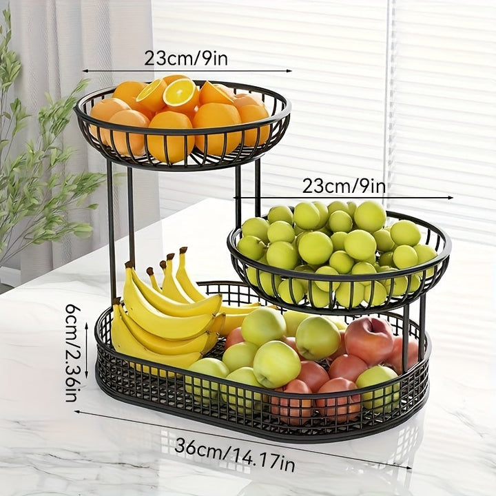 Skanto | Elegant Multi-Tier Metal Fruit Basket - Golden Wire Oval Design | Perfect for Snacks, Cakes & Desserts | Ideal for Easter, Thanksgiving, Christmas Utendørsfeiringer, Utendørs Spise Tilbehør|Multitier Design|Robust Struktur, Frukt Dekor