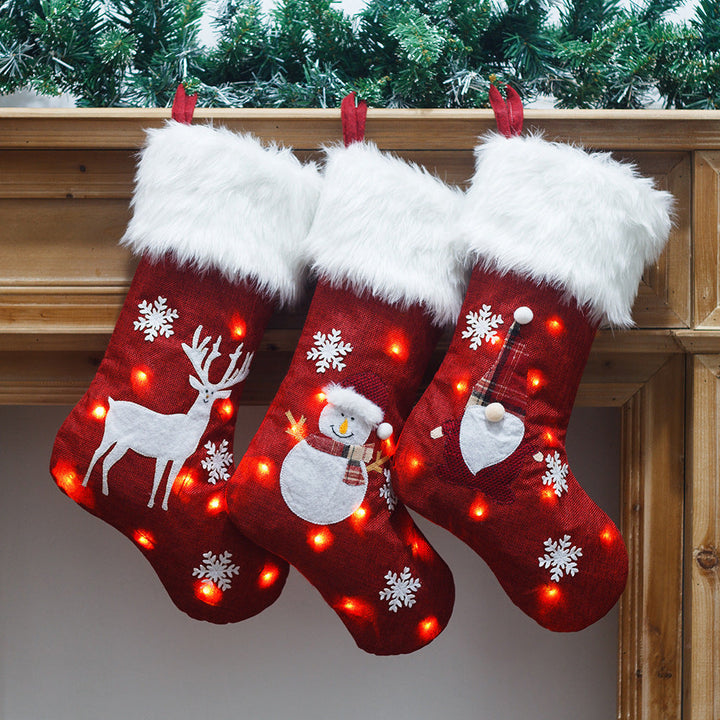 Skanto | Julepynt med lys Burlap broderi sokk gavepose