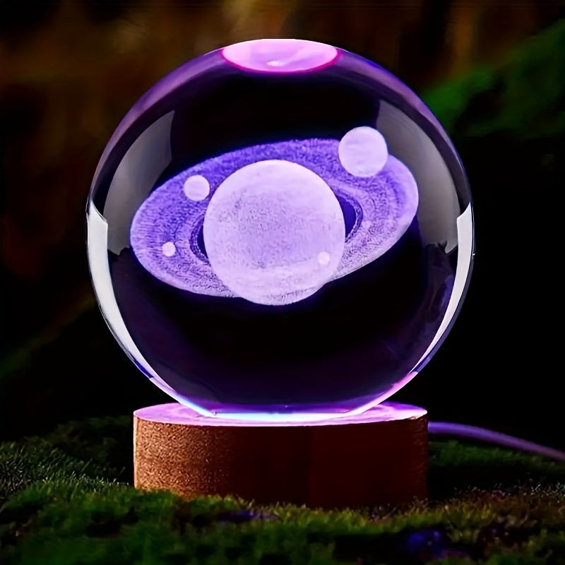 LumiSphere - Luksus 3D Krystall Bordlampe med Trebase Skanto