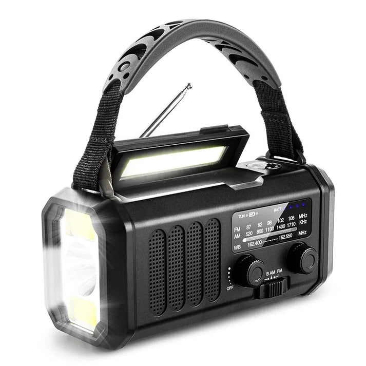 Skanto | Solcelle Nødradio med Power Bank – Håndspak og LED-lommelykt for Camping og Utendørsbruk