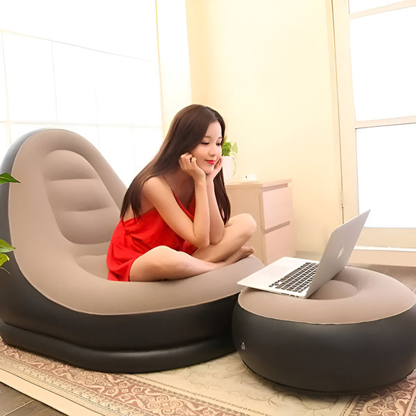 Skanto | RelaxSeat Oppblåsbar Lounge Stol med Fotstøtte – Innendørs & Utendørs Komfort