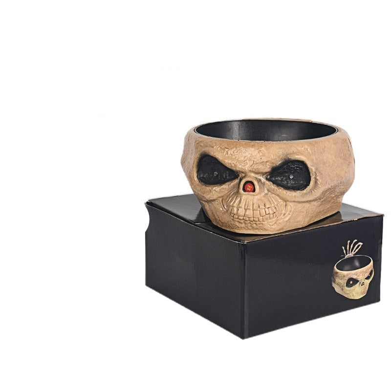 Skanto | Halloween Godteribolle – Bevegelsessensor Gresskarbolle med Skeletthånd og Røde Lyseffekter