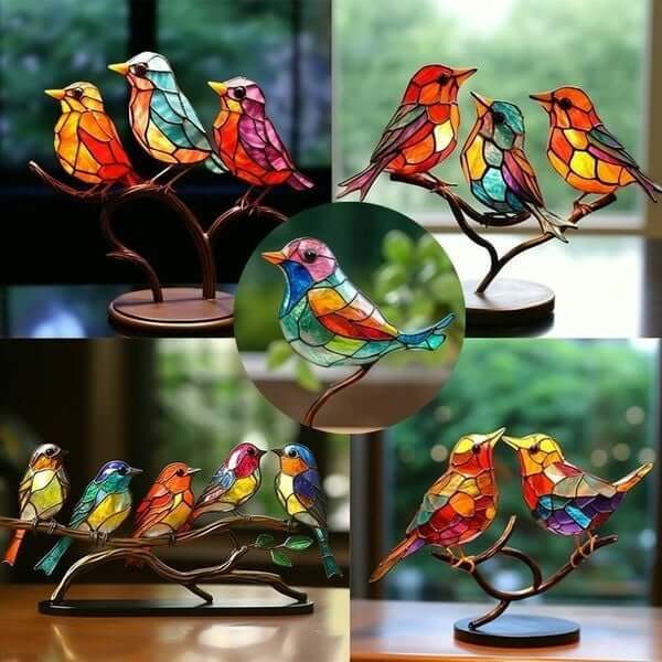 ElegantAviary | Fargerike fugler på gren skrivebordsdekorasjoner Skanto