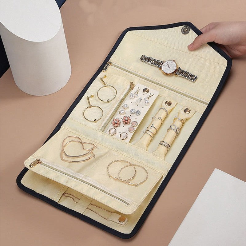 Skanto | Sammenleggbar Smykkeoppbevaringspose, Rull Opp Organizer Pouch, for Halskjeder, Øredobber, Armbånd, Ringer, Kjettinger, Nålspisser og Mer