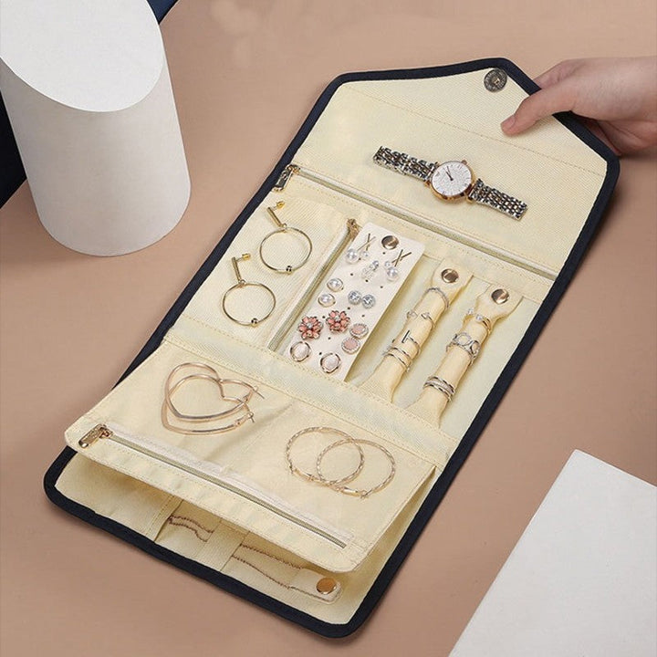 Skanto | Sammenleggbar Smykkeoppbevaringspose, Rull Opp Organizer Pouch, for Halskjeder, Øredobber, Armbånd, Ringer, Kjettinger, Nålspisser og Mer