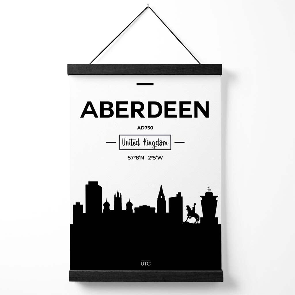 Aberdeen bybildeplakat i svart-hvitt med oppheng