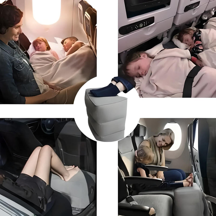 Skanto | Oppblåsbar Reisefotstøtte | Ergonomisk, Justerbar Høyde & Kompakt for Fly, Tog, Busser & Kontorbruk