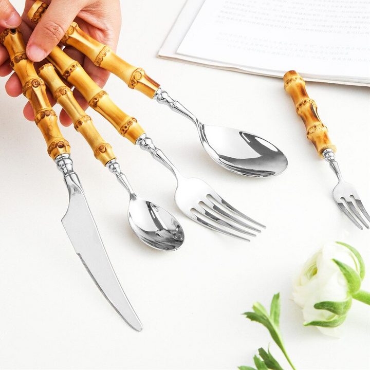 Arashiyama Bamboo & Rustfritt Stål Bestikksett – Naturlig Eleganse | Skanto