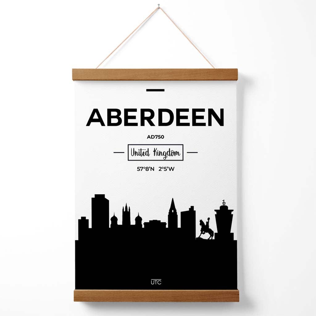 Aberdeen bybildeplakat i svart-hvitt med oppheng